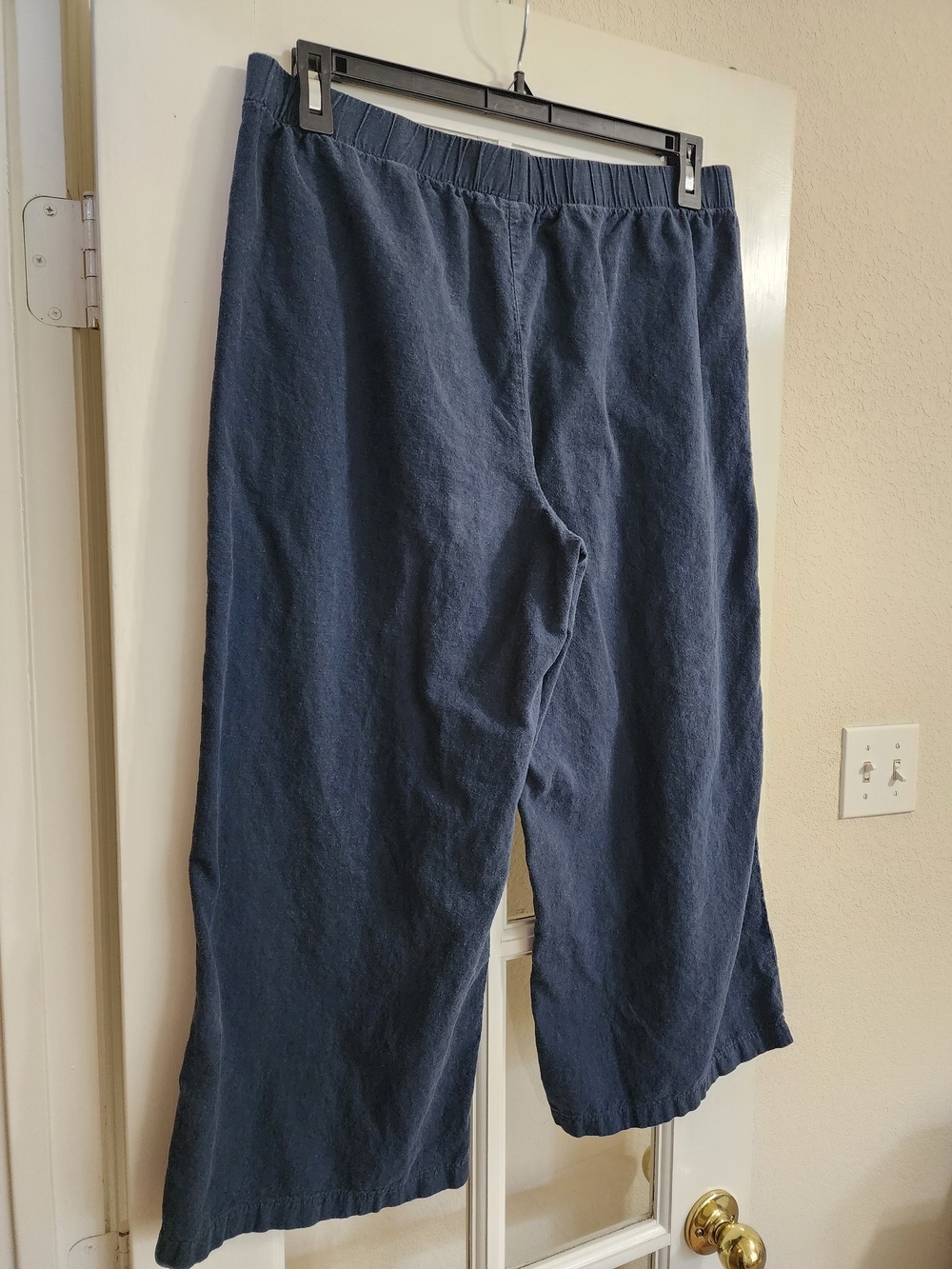 Felina Linen Cotton Wide Leg Crop Pants Navy Blue Large Pull On - Picture 4 of 12